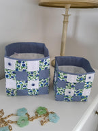 Patchwork-Aufbewahrungskorb aus Stoff, gefüttert, mit Rosenstickerei und Spitze