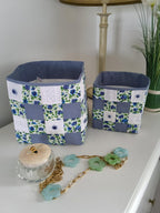 Patchwork-Aufbewahrungskorb aus Stoff, gefüttert, mit Rosenstickerei und Spitze