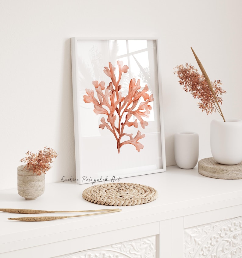 3er Set Aquarelldrucke Korallenmotive in Orange – Minimalistische Wandkunst auf Fine Art Paper