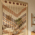 Handgefertigter Holzperlen-Türvorhang, 30 Stränge, Buchenholz, natur, 2,0 × 1,05 m