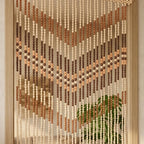 Handgefertigter Holzperlen-Türvorhang, 30 Stränge, Buchenholz, natur, 2,0 × 1,05 m
