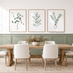 Minimalistische Wanddekoration, 3er-Set Kunstdrucke mit Eukalyptus und Olivenzweigen in Hellgrün