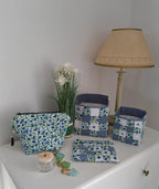 Patchwork-Aufbewahrungskorb aus Stoff, gefüttert, mit Rosenstickerei und Spitze