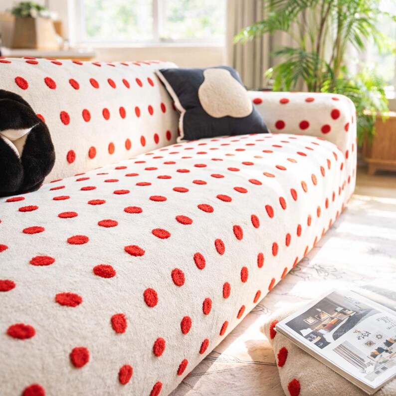 Stretch-Sofabezug mit Pünktchenmuster, weicher Baumwollstoff, moderner Couchschutz