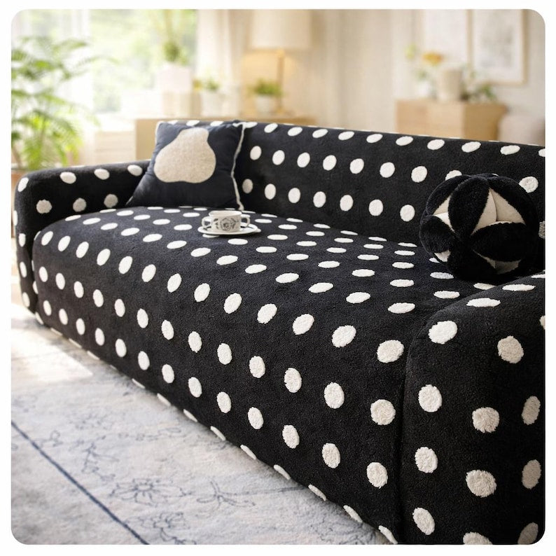 Stretch-Sofabezug mit Pünktchenmuster, weicher Baumwollstoff, moderner Couchschutz