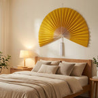 Altrosa Boho Wandfächer aus Bambus, großer handgefertigter Wandbehang für Schlafzimmer