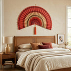 Altrosa Boho Wandfächer aus Bambus, großer handgefertigter Wandbehang für Schlafzimmer