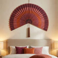 Altrosa Boho Wandfächer aus Bambus, großer handgefertigter Wandbehang für Schlafzimmer