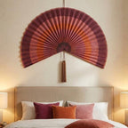 Altrosa Boho Wandfächer aus Bambus, großer handgefertigter Wandbehang für Schlafzimmer