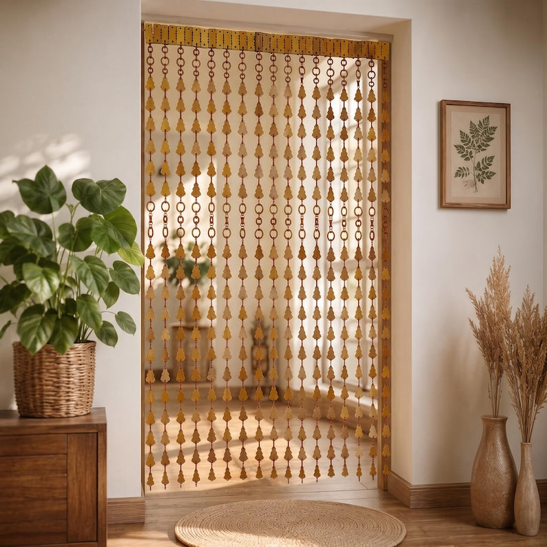 Türvorhang aus Holzperlen – Baumförmiger Türteiler, 100 × 200 cm, Braun