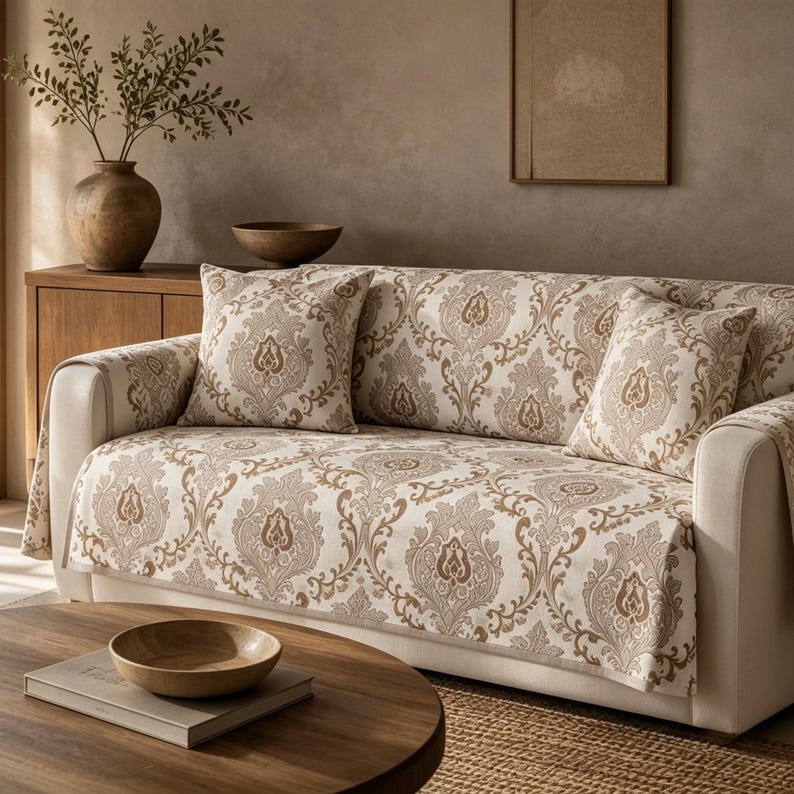Luxuriöser Jacquard-Sofabezug aus weichem Polyester mit rutschfester Unterseite