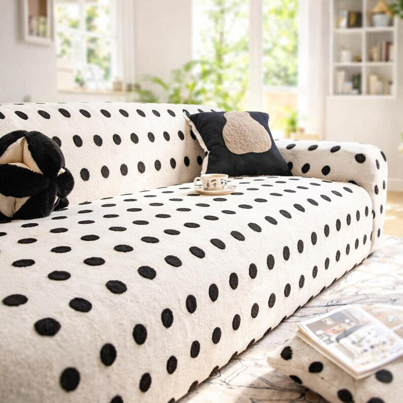 Stretch-Sofabezug mit Pünktchenmuster, weicher Baumwollstoff, moderner Couchschutz