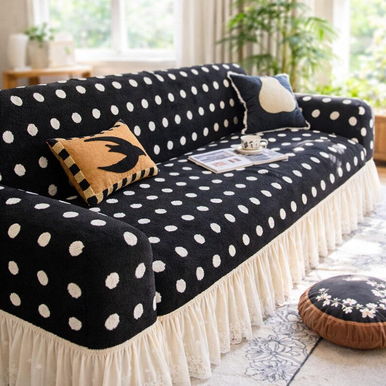 Stretch-Sofabezug mit Pünktchenmuster, weicher Baumwollstoff, moderner Couchschutz