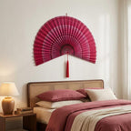 Altrosa Boho Wandfächer aus Bambus, großer handgefertigter Wandbehang für Schlafzimmer