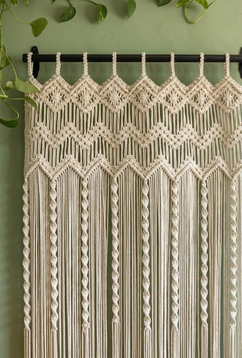 Handgefertigter Makramee-Vorhang aus Baumwolle, Fenstervorhang oder Türvorhang, Boho-Gardine