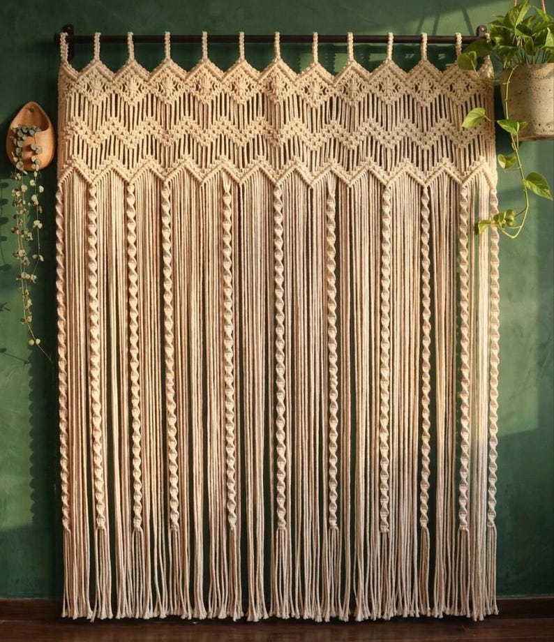 Handgefertigter Makramee-Vorhang aus Baumwolle, Fenstervorhang oder Türvorhang, Boho-Gardine
