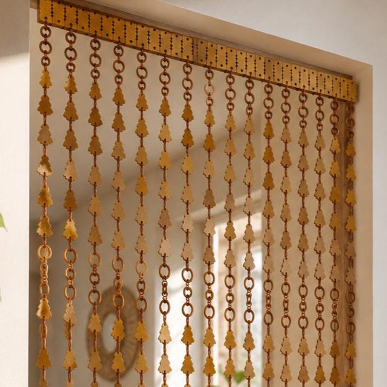 Türvorhang aus Holzperlen – Baumförmiger Türteiler, 100 × 200 cm, Braun