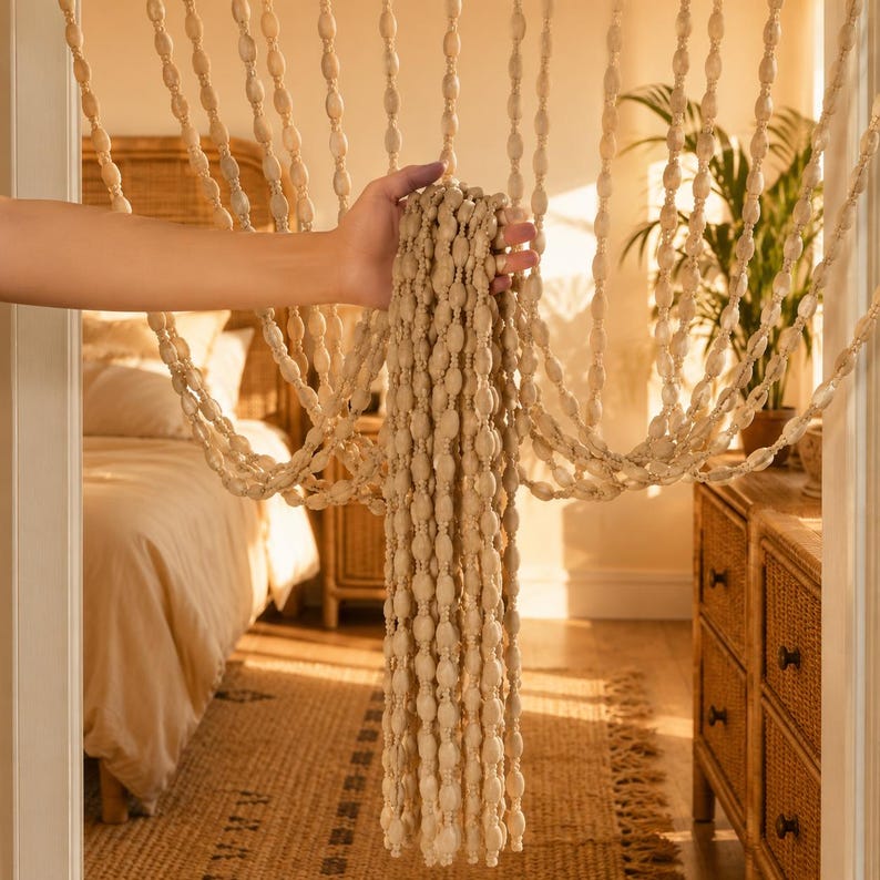 Perlenbesetzter Türvorhang, Boho-Raumteiler, 100 × 200 cm, Polyester mit Perlen