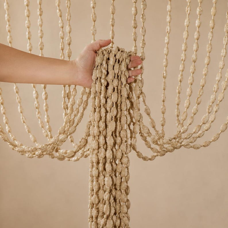 Perlenbesetzter Türvorhang, Boho-Raumteiler, 100 × 200 cm, Polyester mit Perlen