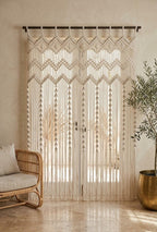 Handgefertigter Makramee-Vorhang aus Baumwolle, Fenstervorhang oder Türvorhang, Boho-Gardine