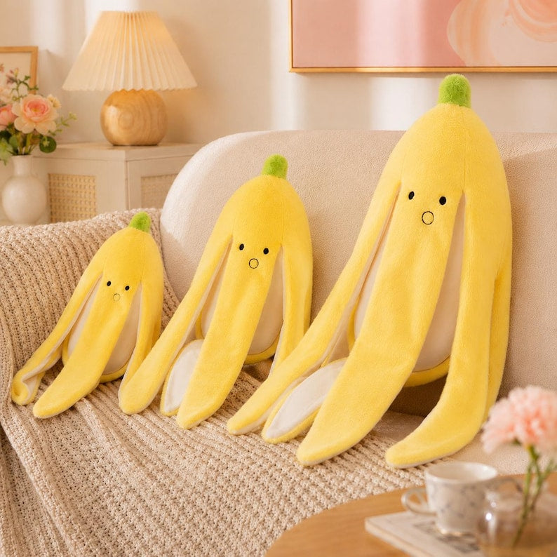 Bananen-Plüschkissen mit gesticktem Gesicht, langes Kuschelkissen aus Kurzplüsch mit PP-Baumwollfüllung