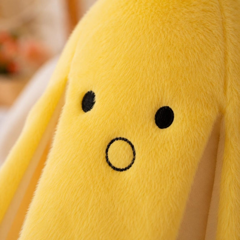 Bananen-Plüschkissen mit gesticktem Gesicht, langes Kuschelkissen aus Kurzplüsch mit PP-Baumwollfüllung