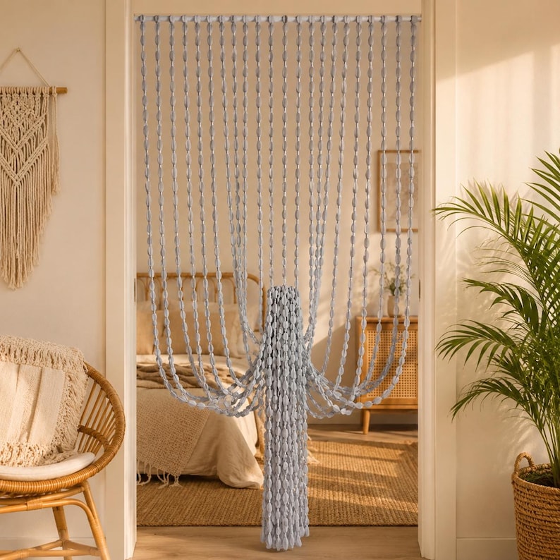 Perlenbesetzter Türvorhang, Boho-Raumteiler, 100 × 200 cm, Polyester mit Perlen