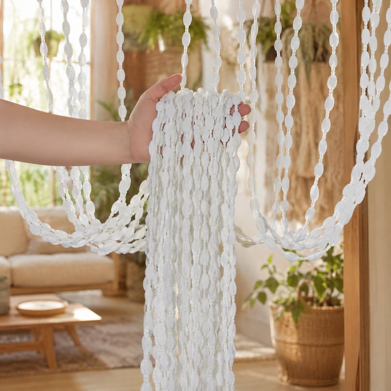 Perlenbesetzter Türvorhang, Boho-Raumteiler, 100 × 200 cm, Polyester mit Perlen