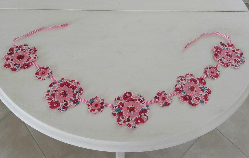 Blumengirlande aus Baumwollstoff, handgefertigt, ca. 142 cm, Vintage-Stil