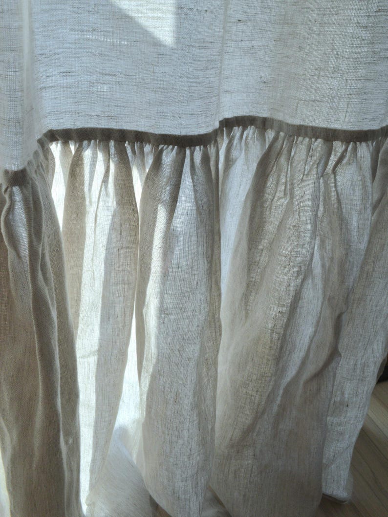 Leinen-Gardinen mit Rüschensaum, 140 cm breit