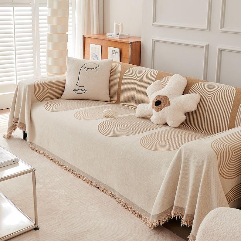 Sofabezug aus Chenille mit Streifenmuster, gewebter Couchschutz und Überwurfdecke für das Wohnzimmer