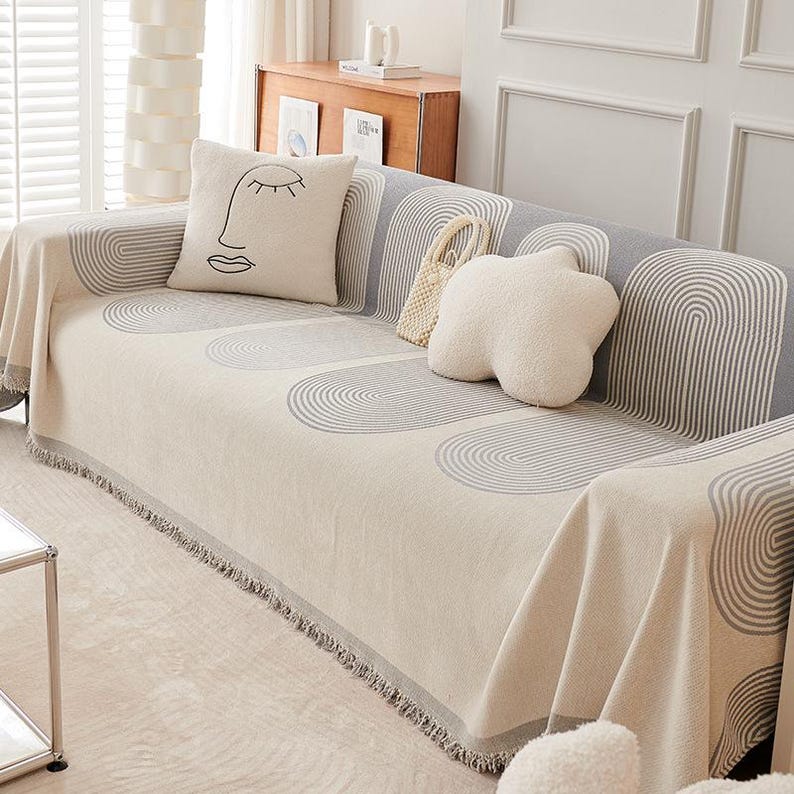 Sofabezug aus Chenille mit Streifenmuster, gewebter Couchschutz und Überwurfdecke für das Wohnzimmer