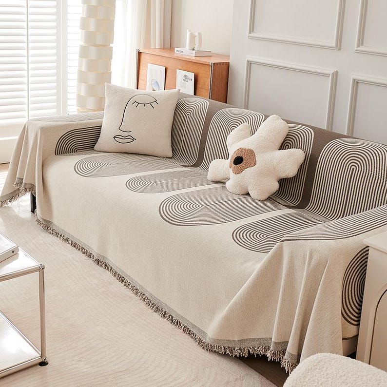 Sofabezug aus Chenille mit Streifenmuster, gewebter Couchschutz und Überwurfdecke für das Wohnzimmer