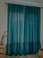 Leinen-Gardinen mit Rüschensaum, 140 cm breit