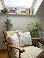 Kissenbezug aus Baumwolle mit Blumenmuster, 40 × 40 cm, senfgelber Blockdruck