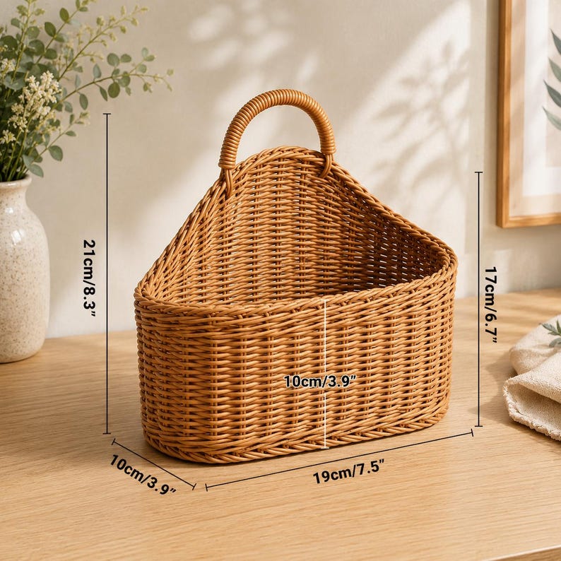 Geflochtener Wandkorb aus Rattan im Boho-Landhausstil, faltbar, für Blumen und Aufbewahrung