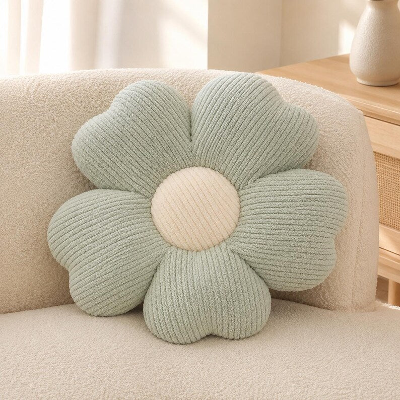 Gänseblümchen-Kissen mit gerippter Plüschstruktur, blütenförmiges Dekokissen, ca. 50 cm