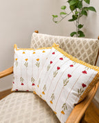 Kissenbezug aus Baumwolle mit Blumenmuster, 40 × 40 cm, senfgelber Blockdruck
