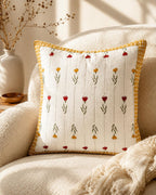 Kissenbezug aus Baumwolle mit Blumenmuster, 40 × 40 cm, senfgelber Blockdruck