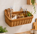 Wandkorb aus geflochtenem Rattan mit Griffen, ca. 28 × 13 × 16 cm, Naturbraun