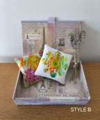 2er-Set Lavendelsäckchen aus Vintage-Leinen und Stoff mit Applikationsblume und Knopf, 9 x 9 cm