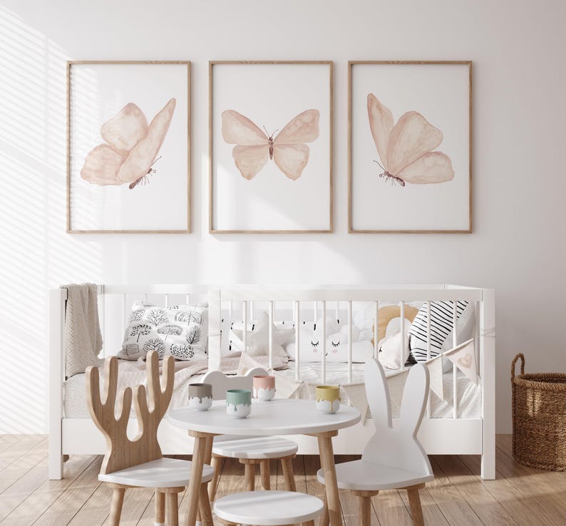 Boho Schmetterling Wandkunst – 3er Set Aquarell Fine-Art-Drucke auf Satinpapier