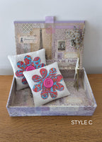 2er-Set Lavendelsäckchen aus Vintage-Leinen und Stoff mit Applikationsblume und Knopf, 9 x 9 cm