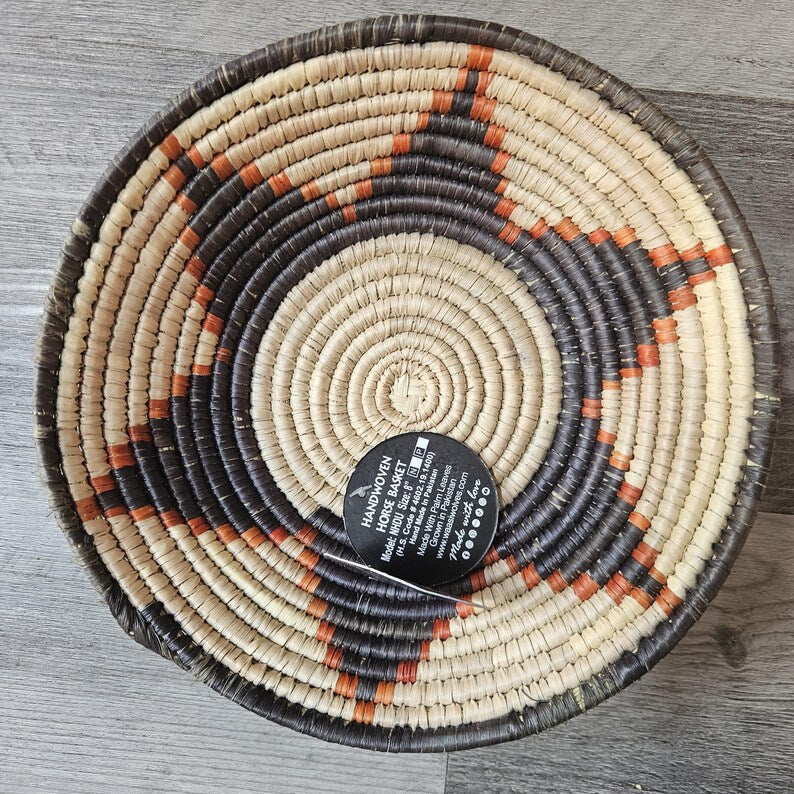 Handgewebter Wandkorb, 20 cm, Naturblatt, Cremefarben mit Rostorange