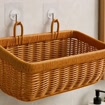 Wandkorb aus geflochtenem Rattan mit Griffen, ca. 28 × 13 × 16 cm, Naturbraun